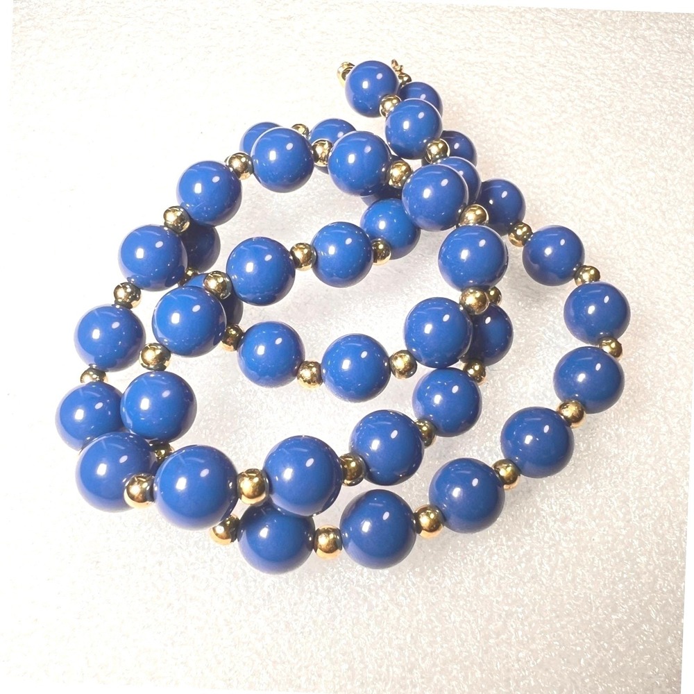 Vintage Trifari Beaded Necklace Cobalt Blue & Gold Tone 24" MCM‎ Statement